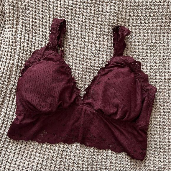 Aerie Lace Longline Padded Bralette Maroon - Picture 1 of 4